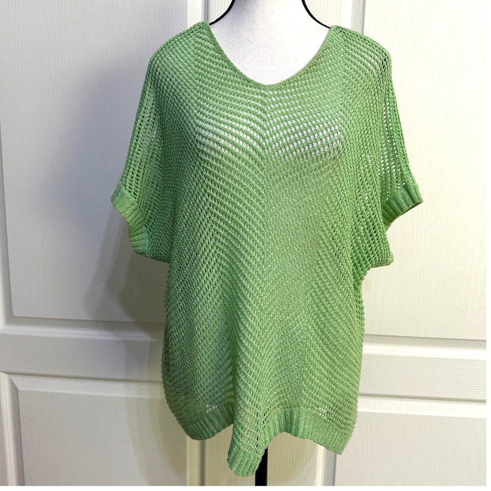 BCBGMAXAZRIA‎ Y2K Open Knit Sweater L Green Metallic Mermaidcore Festival Boho